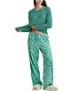 Color:Spearmint - Image 4 - Sophia Cozy Knit Top & Floral Paisley Pant Pajama Set