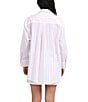 Color:Papinelle Pink/White - Image 2 - Striped Long Sleeve Notch Collar & Shorty Woven Pajama Set