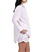 Color:Papinelle Pink/White - Image 3 - Striped Long Sleeve Notch Collar & Shorty Woven Pajama Set