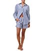 Papinelle Striped Long Sleeve Notch Collar & Shorty Woven Pajama Set - Image 4