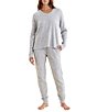 Papinelle Waffle Textured Long Sleeve V-Neck Knit Coordinating Lounge Set, Color:Grey - Image 1