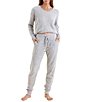 Papinelle Waffle Textured Long Sleeve V-Neck Knit Coordinating Lounge Set, Color:Grey - Image 3