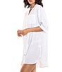 Color:White - Image 3 - Whale Beach Solid Woven Button Front Nightshirt