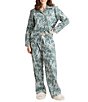 Color:Alpine - Image 1 - Woven Cherri Blossom Long Sleeve Notch Collar Pajama Set