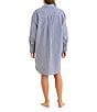 Papinelle Woven Striped Print Long Sleeve Notch Collar Button Front Nightshirt, Color:Blue/White - Image 2