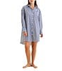 Papinelle Woven Striped Print Long Sleeve Notch Collar Button Front Nightshirt, Color:Blue/White - Image 4