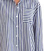 Papinelle Woven Striped Print Long Sleeve Notch Collar Button Front Nightshirt, Color:Blue/White - Image 5