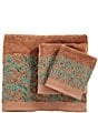 Color:Mocha - Image 1 - Paseo Road by HiEnd Wyatt Embroidered Turquoise Scroll Pattern 3-Piece Bath Towel Set
