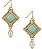 Color:Matte Gold - Image 1 - Amazonite Square and Pearl Drop Earrings