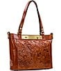 Color:Tan - Image 4 - Arden Floral Embossed Tan Leather Tote Bag