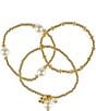 Color:Matte Gold - Image 1 - Beaded Pearl Stretch Bracelet Set