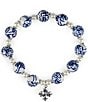 Color:Silver Ox - Image 1 - Blue Beaded Silver Ox and Pearl Stretch Bracelet