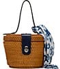 Color:Natural/Oceano - Image 1 - Caselle Rattan Top Handle with Scarf Bucket Bag