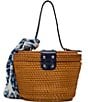 Color:Natural/Oceano - Image 2 - Caselle Rattan Top Handle with Scarf Bucket Bag