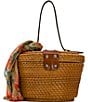 Color:Natural/Tan - Image 2 - Caselle with Scarf Wicker Satchel Bag