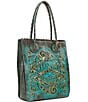 Color:Light Turquoise - Image 4 - Cavo Nashville Tennessee Turquoise Embossed Leather Tote Bag