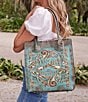 Color:Light Turquoise - Image 6 - Cavo Nashville Tennessee Turquoise Embossed Leather Tote Bag
