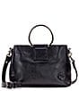 Color:Black - Image 1 - Empoli Ring Handle Leather Satchel Bag