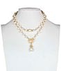 Color:Pearl/Gold - Image 5 - Pearl Chain Toggle Y Necklace