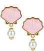 Color:Pink - Image 1 - Pink Shell and Pearl Drop Earrings