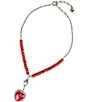 Color:Red/Silver - Image 2 - Red Stone Heart Pave Accent Short Pendant Necklace