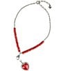 Color:Red/Silver - Image 3 - Red Stone Heart Pave Accent Short Pendant Necklace