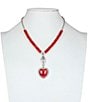 Color:Red/Silver - Image 4 - Red Stone Heart Pave Accent Short Pendant Necklace