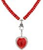Color:Red/Silver - Image 1 - Red Stone Heart Pave Accent Short Pendant Necklace