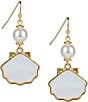 Color:Matte Gold - Image 1 - Shell and Pearl Drop Earrings
