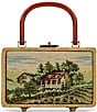 Color:House/Natural - Image 1 - Vietina Needlepoint Wicker Woven Frame Straw Tote Bag