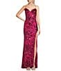 Color:Fuchsia/Holographic - Image 1 - Pattern Sequin Front Slit Strappy Back Long Dress