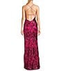 Color:Fuchsia/Holographic - Image 2 - Pattern Sequin Front Slit Strappy Back Long Dress