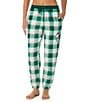 Peanuts Cozy Plush Plaid Print Drawstring Tie Coordinating Sleep Pants, Color:Green Plaid - Image 1