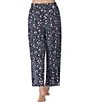 Color:Navy Print - Image 2 - Ditsy Floral Stretch Jersey Knit Elastic Drawstring Tie Waist Pocketed Coordinating Sleep Capri