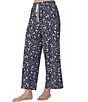 Color:Navy Print - Image 3 - Ditsy Floral Stretch Jersey Knit Elastic Drawstring Tie Waist Pocketed Coordinating Sleep Capri