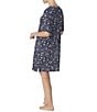 Color:Navy Print - Image 2 - Jersey Knit Short Sleeve Round Neck Snoopy Ditsy Floral Print Nightshirt