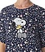 Color:Navy Print - Image 4 - Jersey Knit Short Sleeve Round Neck Snoopy Ditsy Floral Print Nightshirt