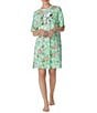 Color:Mint Print - Image 1 - Jersey Knit Short Sleeve Round Neck Snoopy Floral Print Nightshirt