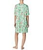 Color:Mint Print - Image 2 - Jersey Knit Short Sleeve Round Neck Snoopy Floral Print Nightshirt