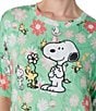 Color:Mint Print - Image 3 - Jersey Knit Short Sleeve Round Neck Snoopy Floral Print Nightshirt