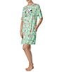 Color:Mint Print - Image 4 - Jersey Knit Short Sleeve Round Neck Snoopy Floral Print Nightshirt