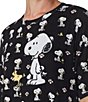 Color:Black Print - Image 3 - Jersey Knit Short Sleeve Round Neck Snoopy Print Nightshirt