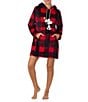 Peanuts Long Sleeve Hooded Plush Checked Print Tunic, Color:Red Check - Image 1