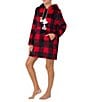 Peanuts Long Sleeve Hooded Plush Checked Print Tunic, Color:Red Check - Image 3