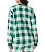 Peanuts Plaid Print Snoopy Applique Plush Long Sleeve Crew Neck Coordinating Pullover, Color:Green Plaid - Image 2