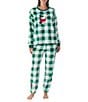 Peanuts Plaid Print Snoopy Applique Plush Long Sleeve Crew Neck Coordinating Pullover, Color:Green Plaid - Image 4