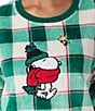 Peanuts Plaid Print Snoopy Applique Plush Long Sleeve Crew Neck Coordinating Pullover, Color:Green Plaid - Image 5