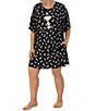 Color:Black Print - Image 3 - Plus Size Knit Snoopy Toss Short Sleeve Round Neck Short Sleepshirt