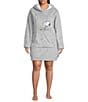 Peanuts Plus Size Long Sleeve Round Plush Hooded Tunic, Color:Grey - Image 1