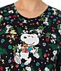 Color:Black/Multi - Image 3 - Plus Size Snoopy and Woodstock Toss Print Short Sleeve Round Neck Knit Nightshirt